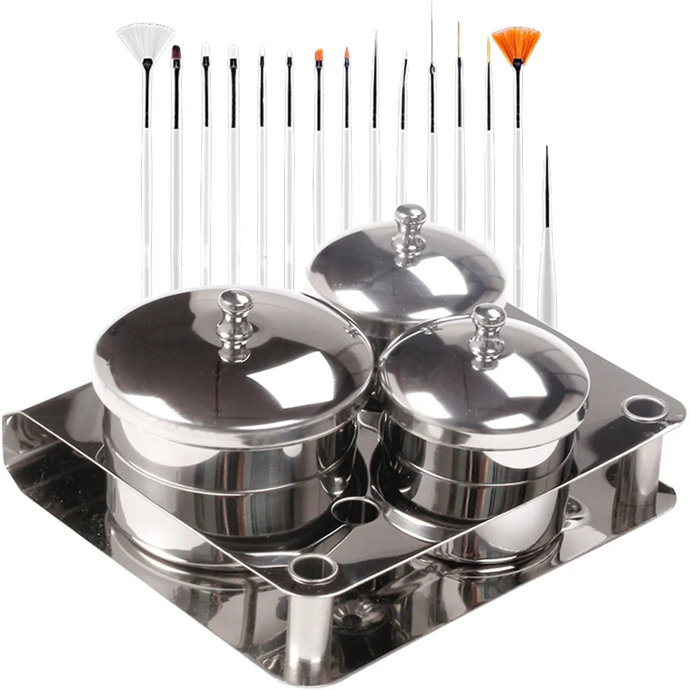 

Набор профессиональных стаканчиков из нержавеющей стали для нейл-арта с крышками: компактные, легкие емкости для пудры и жидкостей для мастеров маникюра