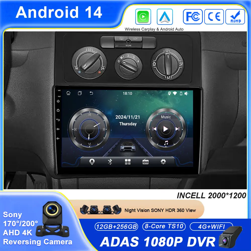 

Android 14 Carplay Auto For Volkswagen Caddy 2K 3 III 2004 - 2010 Car Radio Multimedia GPS Navigation Player Stereo NO 2din DVD