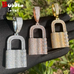 Bubble Letter Iced Out Password Lock Necklace Pendant for Women Real Gold Plated Cubic Zirconia Hip Hop Jewelry