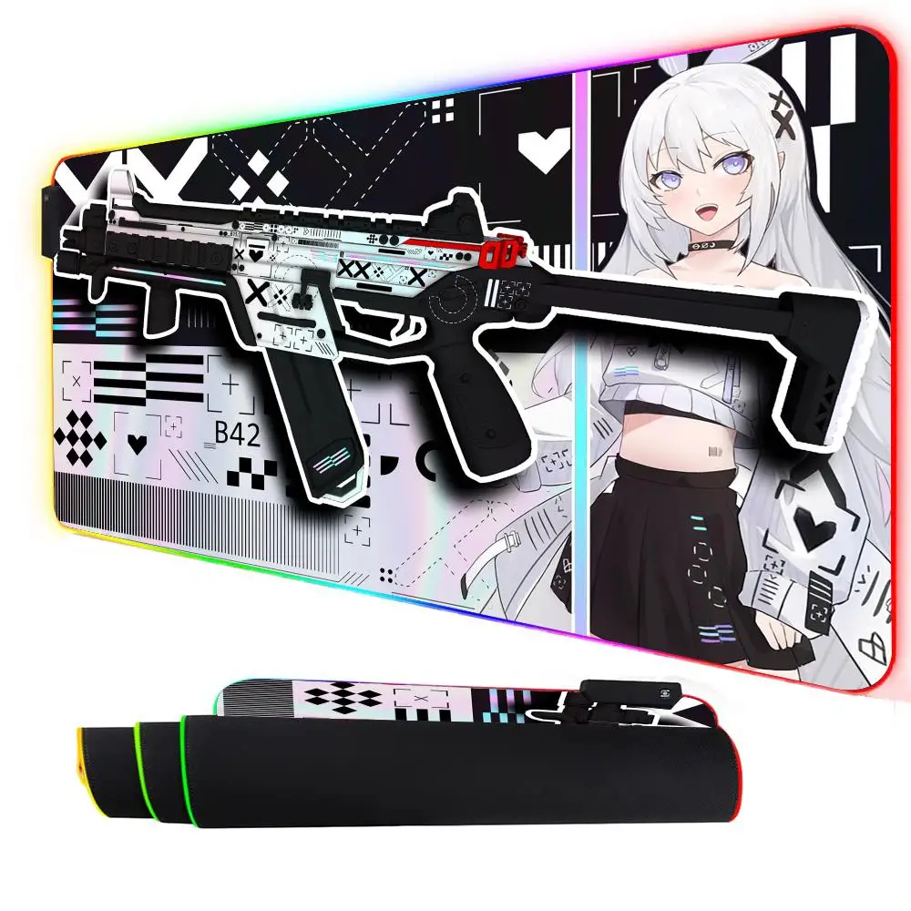 

RGB коврик для мыши Gun аниме киберспорт игровой коврик резиновый противоскользящий настольный коврик светодиодное свечение игровая клавиатура коврик для мыши геймер аксессуары для ПК