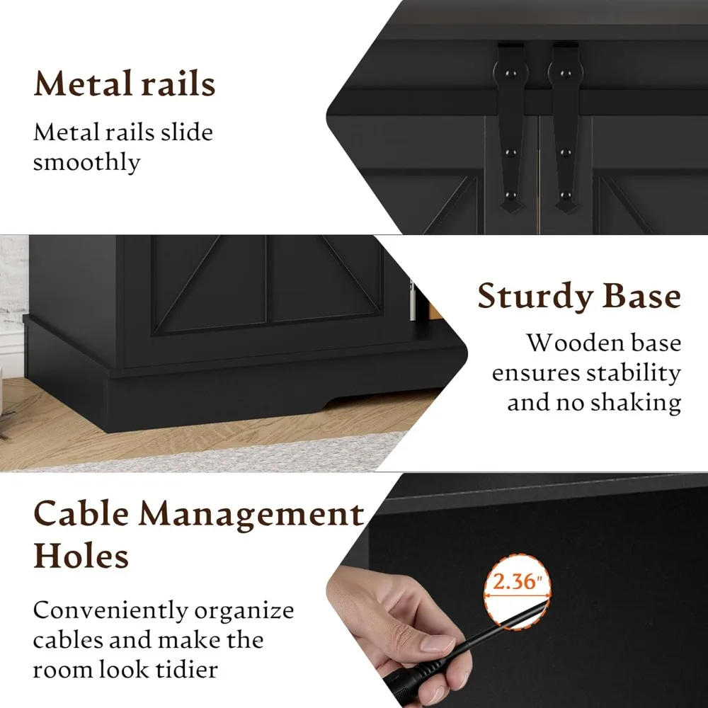 حامل تلفزيون المزرعة الحديث لمنتصف القرن لأجهزة التلفاز مقاس 55-65 بوصة مع خزانة تخزين باب الحظيرة المنزلقة وسهولة التجميع