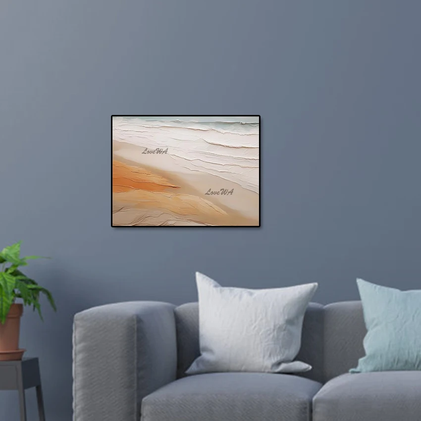 

Пляжные абстрактные картины маслом с морской волной, произведения искусства на холсте, текстурированная картина с пейзажным искусством, простой стиль, украшение стены без рамы