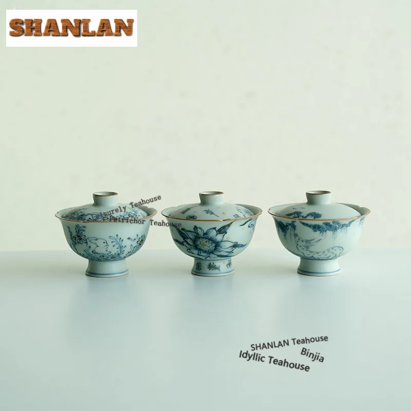 

100ml Ancient-style Blue White Porcelain Gaiwan Elegant Tea Tureen Tea Bowl with Lid Kit Tea Making Cover Bowl for Tea Craft