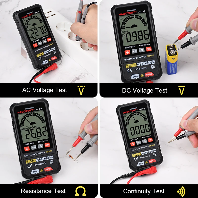 Imagem -05 - Capacitor Tester Multímetro Digital Profissional Inteligente Voltímetro True Rms ac dc Tensão Ohm hz Medidor de Continuidade Diodo Ht124b