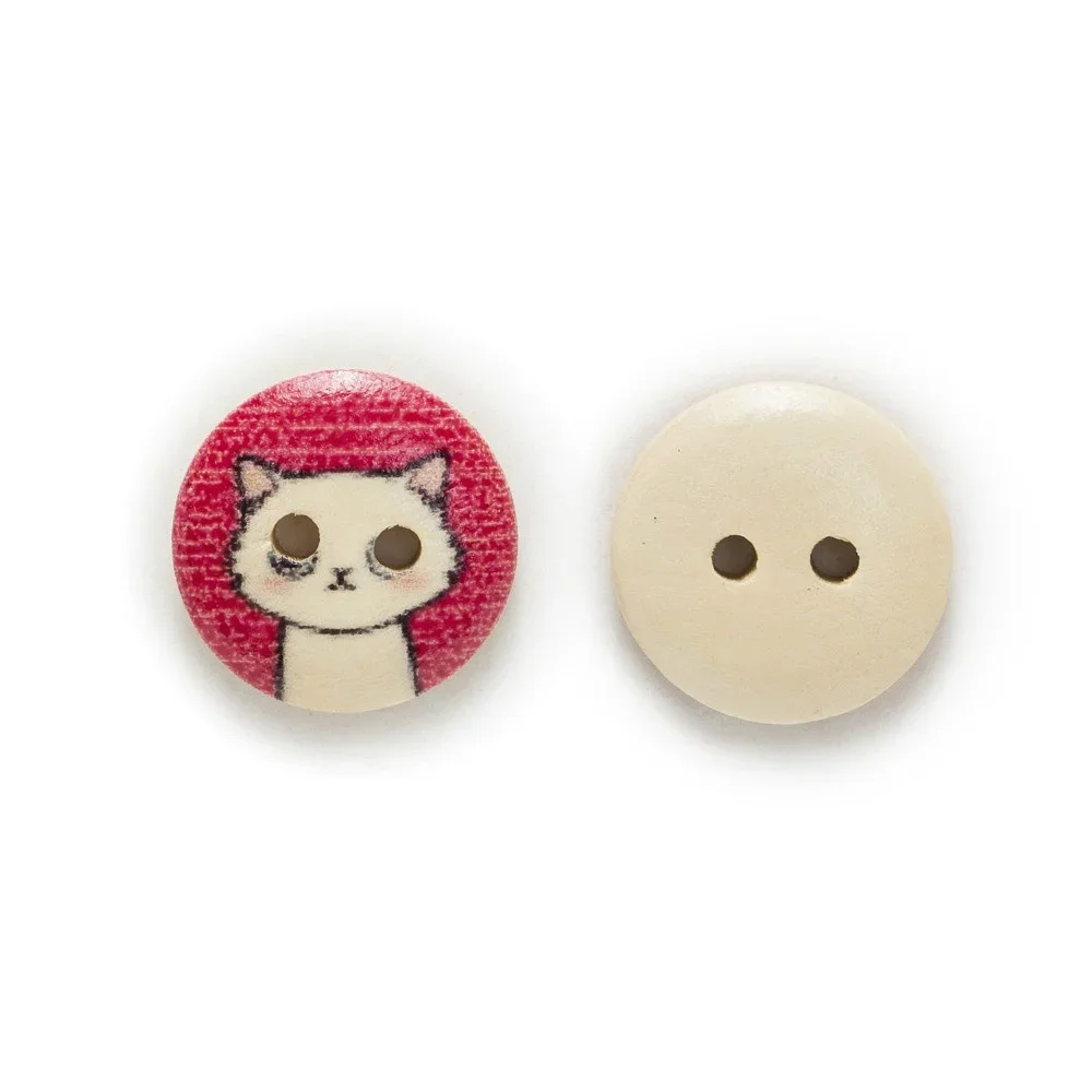 100 قطعة 15 مللي متر الجولة 2 حفرة مختلطة القط الخشب أزرار ديكور المنزل الملابس الخياطة سكرابوكينغ