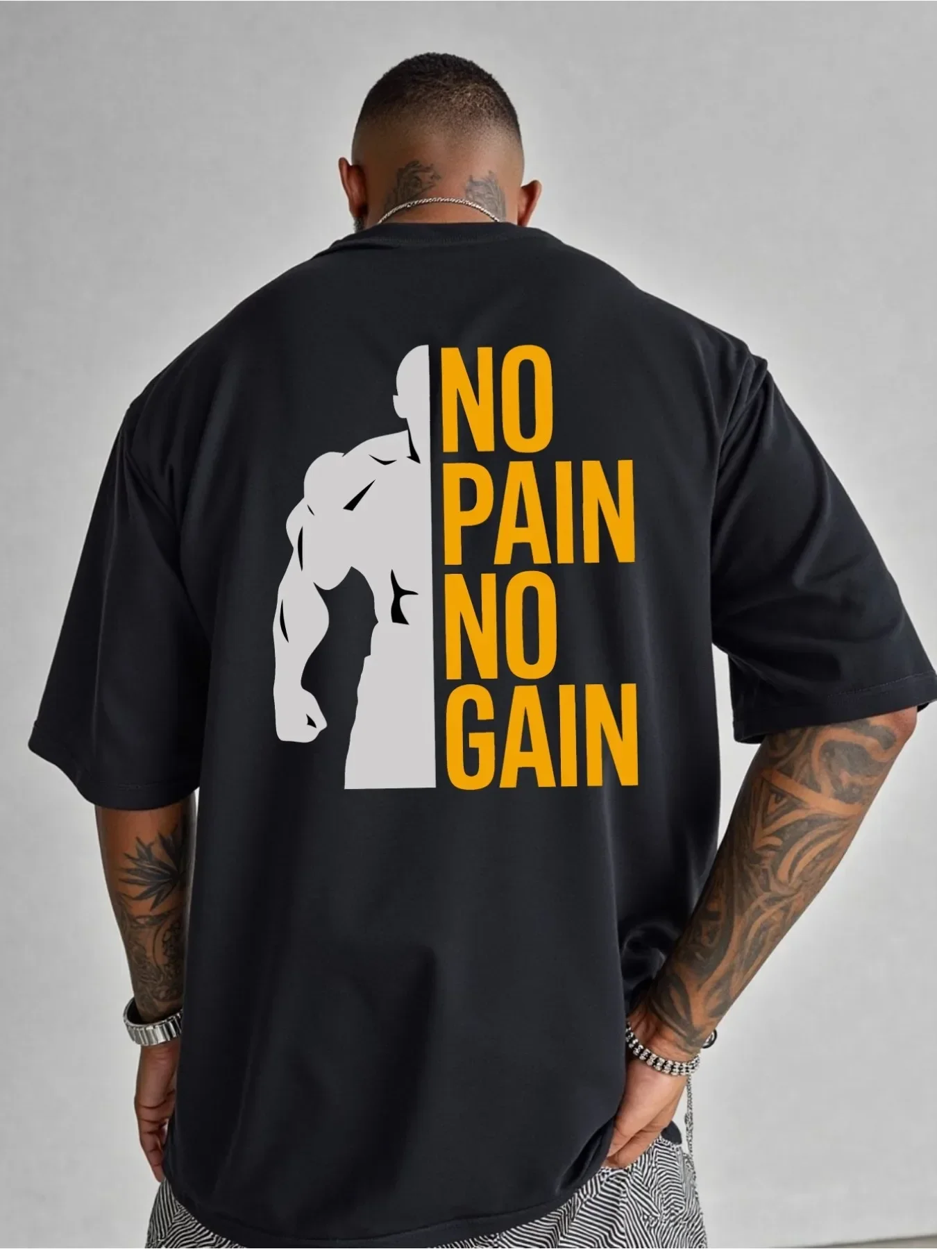 No Pain No Gain Gym T Shirt Men Women Fitness Print Cotton Short Sleeve Loose Casual Workout Daily Tops