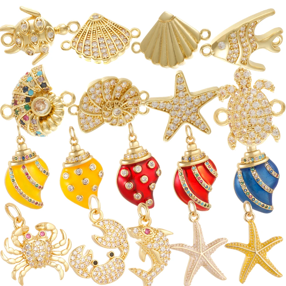 Cute Starfish And Seashells Charms For Jewelry Making Supplies Beach Gold Color Dijes Diy Earring Necklace Keychain Accessories