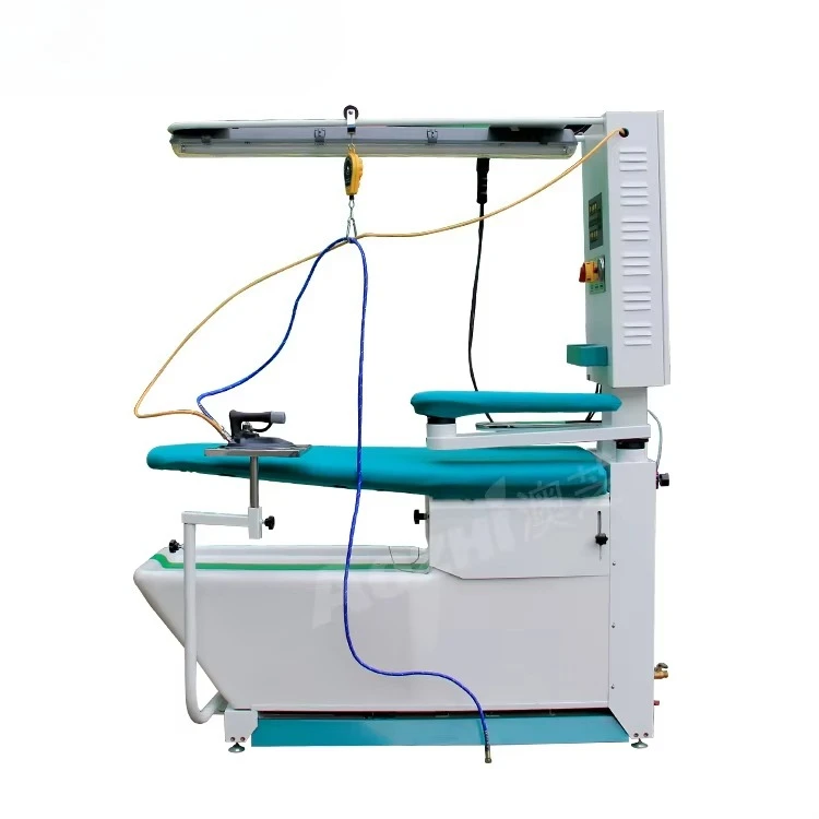 Versatile electric ironing machine station with steam generator and iron core motor for inclusive clothing stores