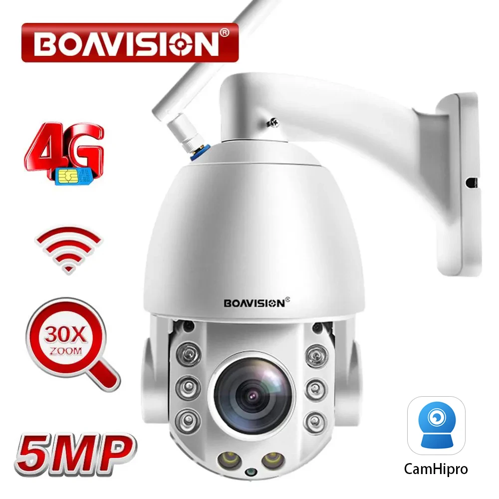 

Outdoor IP Camera 5MP 4g Sim card WIFI AI Auto Tracking 30X Zoom Wireless PTZ Speed Dome CCTV Camera Two Way Audio IR 80m Camhi