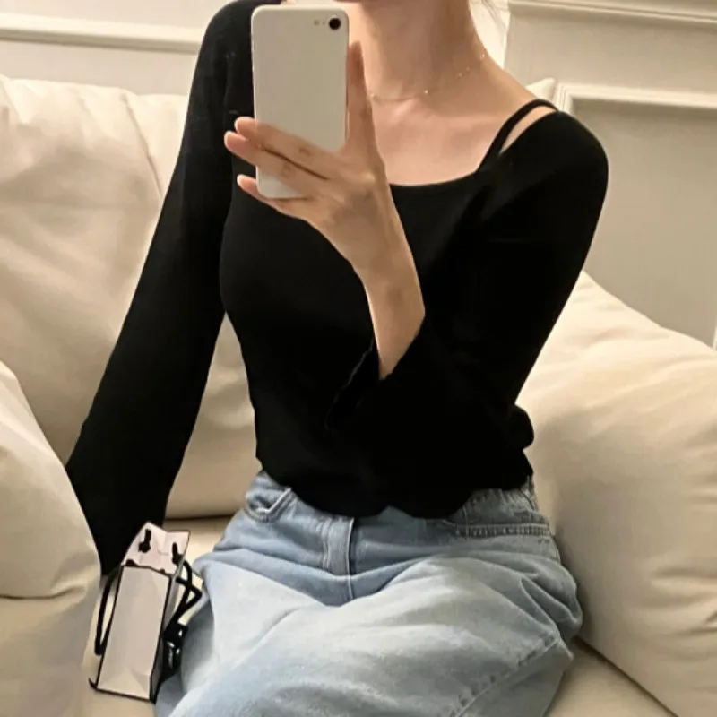 Slash Neck Off Shoulder Ropa Mujer Long Sleeve Roupas Femininas 2024 Woman Tops Autumn New Sweater Outerwears with Camis