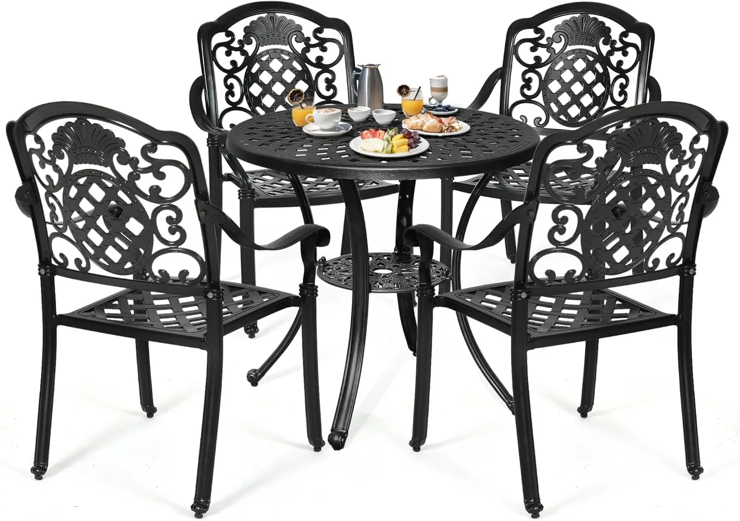 

DWVO 5 Piece Outdoor Furniture Cast Aluminum Patio Dining Sets,All-Weather Patio Bistro Sets with 4 Chairs,30 Inches Round Table