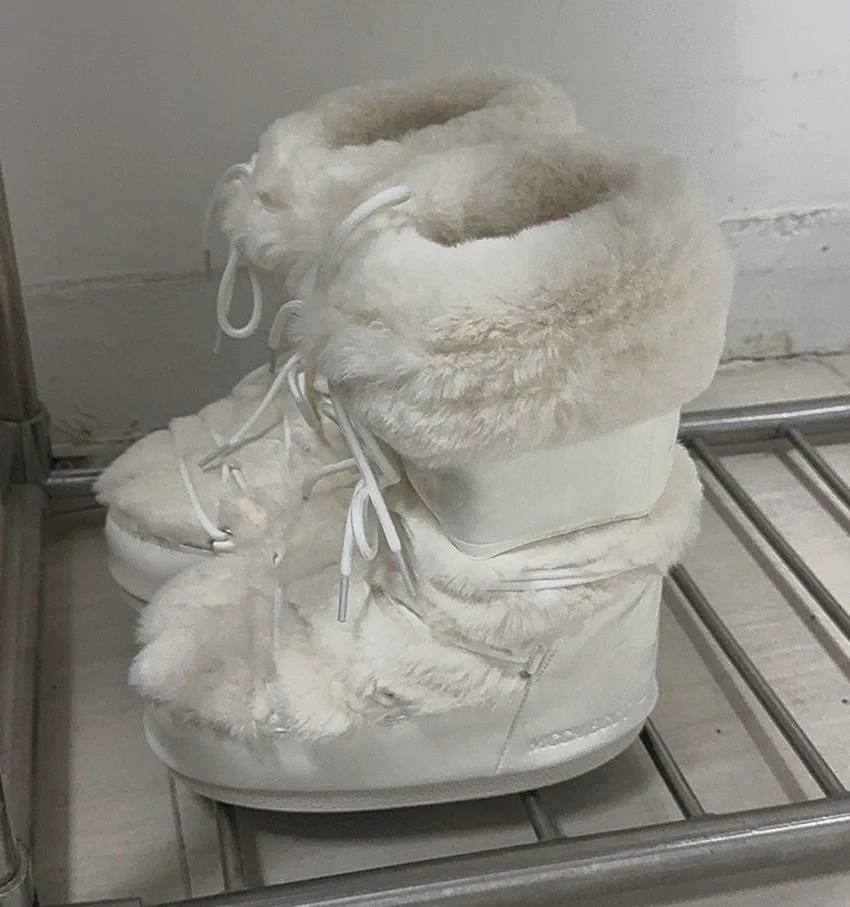 Winter White Fleece Lined Thick Bottom Heightening Warm Booties Women's Mid-Calf Snow Boots Elastic Velvet Booties round Toe