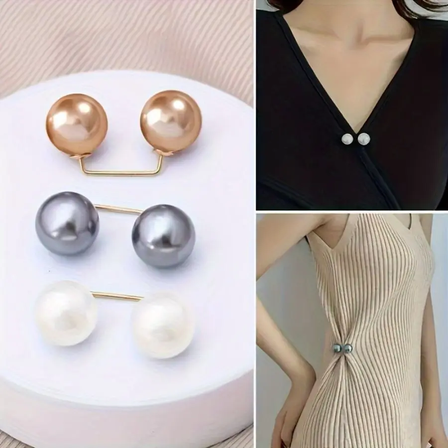 Set of 6 Fashion Pearl Pins for Clothing Scarf Secure & Adjustment Skirt & Dress Cinching Fashion Accessories with Imitation Pea