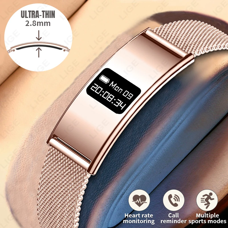 LIGE New 2.8mm Ultra Thin Smart Electronic Watch Waterproof Sport Bracelet Health Monitor Men Women Smart Watch for Android ios