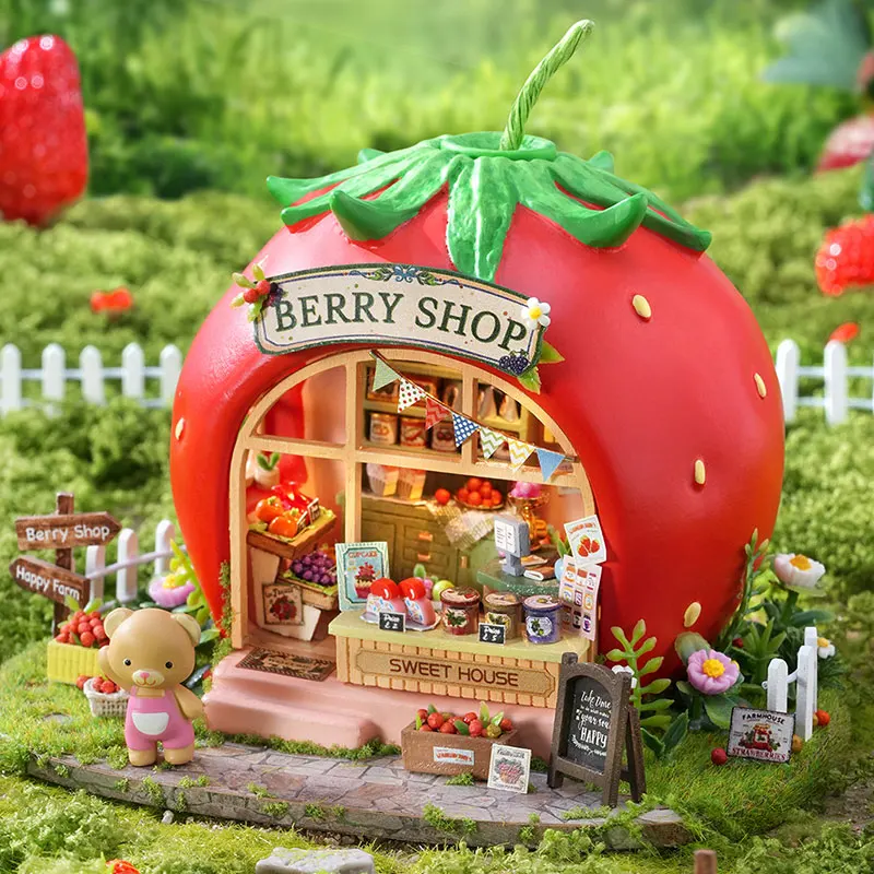 Micro Fruit Berry Shop Lemon Apple House Doll Houses 3D Puzzle DIY Handmade Toys Set Room Bedroom Decoration Birthday Gifts