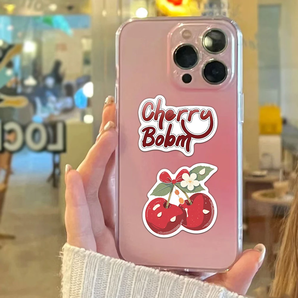 50PCS Fruit Cherry Sticker Red Cute Handheld Material Phone Case Laptop Luggage Waterproof Sticker