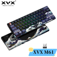 XVX M61 RGB Wireless Mechanical Keyboard Mini 60 Percent Gamer Keyboard with Hot-Swappable Gateron Great Wave Off Kanagawa