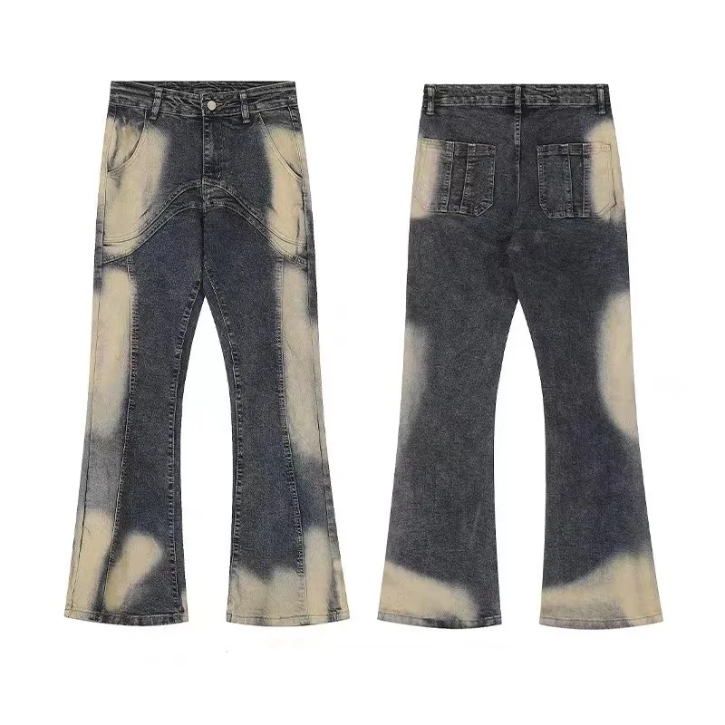 Jeans High Street American Vintage Wash Harajuku Y2K Spliced Jeans Men's Loose Flare Design Feel Pants