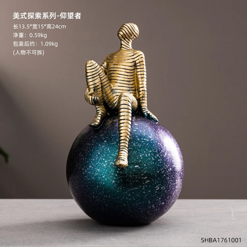 Abstract Golden Man Sitting on The Ball Sculpture Crafts Model Bedroom Decoration Cartoon Character Figurine