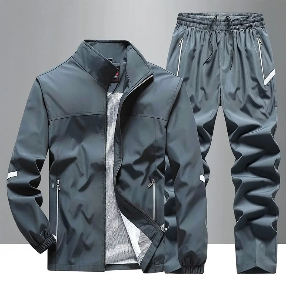New Mens Sportswear Set Spring Autumn Stand Collar Jacket Pants Casual Fitness Training Running Activewear Two Piece Suit
