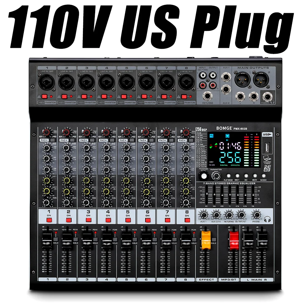 BOMGE 8 Kanaals 450W×2 Power Audio Mixer 256 DSP DJ Audio Mixer USB Interface Controller Power Mixer Versterker Voor Podium Studio
