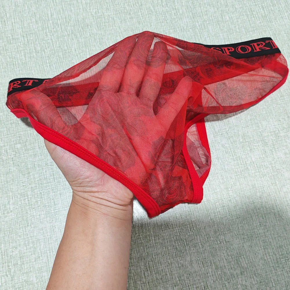 ملابس داخلية للرجال سراويل داخلية مثيرة مطبوعة بالورود عالية الشوكة ومنظور ملابس داخلية سراويل داخلية شبكية