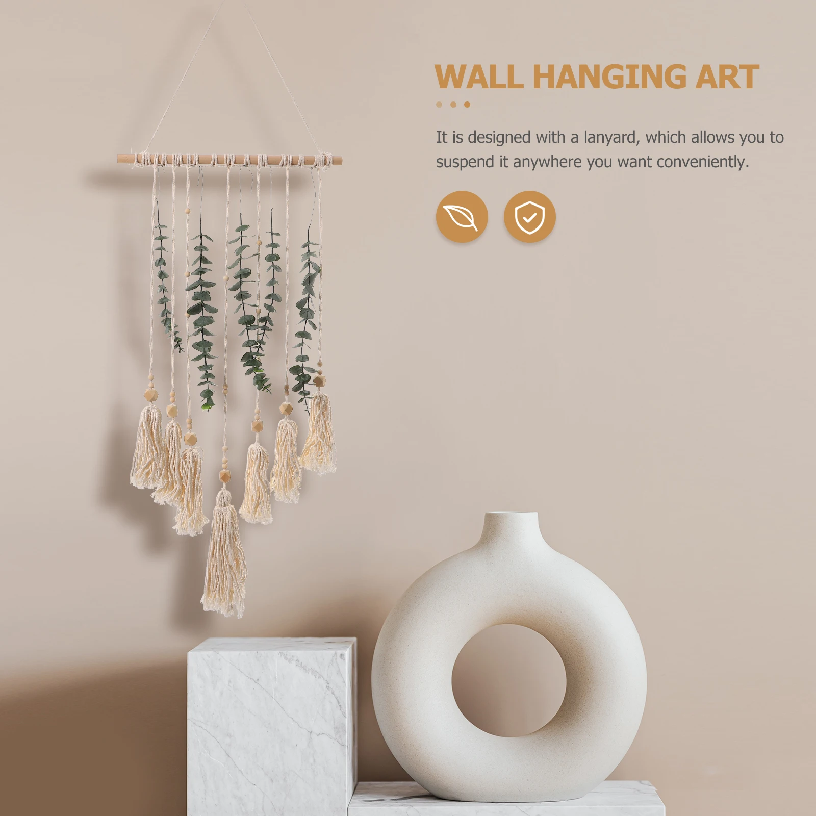 

Cotton Woven Wall Hanging Macrame Decor Artificial Leaf Plant Handmade Pendant for Living Room Party Background Photo Prop Long