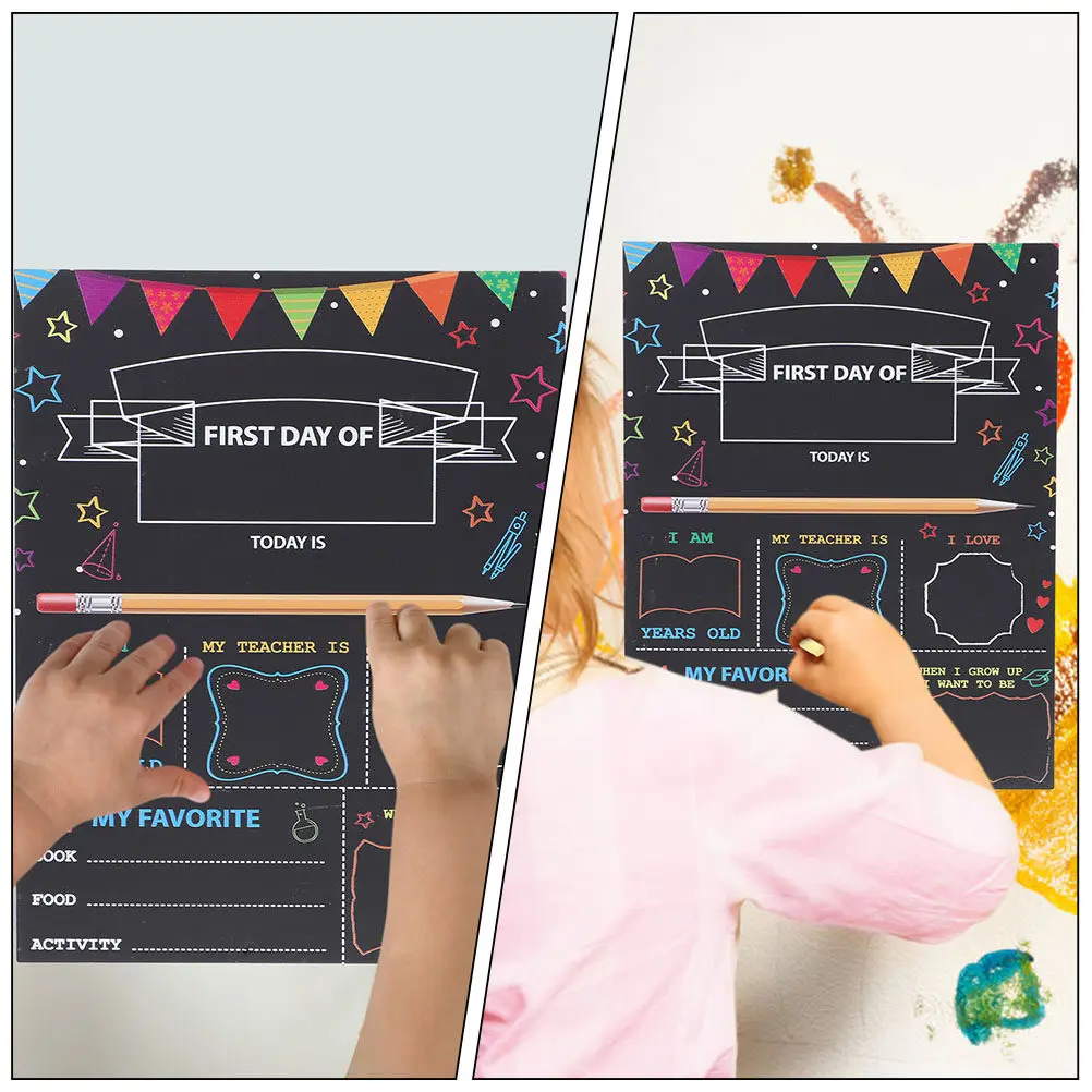 1Set Double-Sided Colorful Wooden School Sign Chalkboard First Day of School Preschool Kindergarten Decoration Student Gift Safe