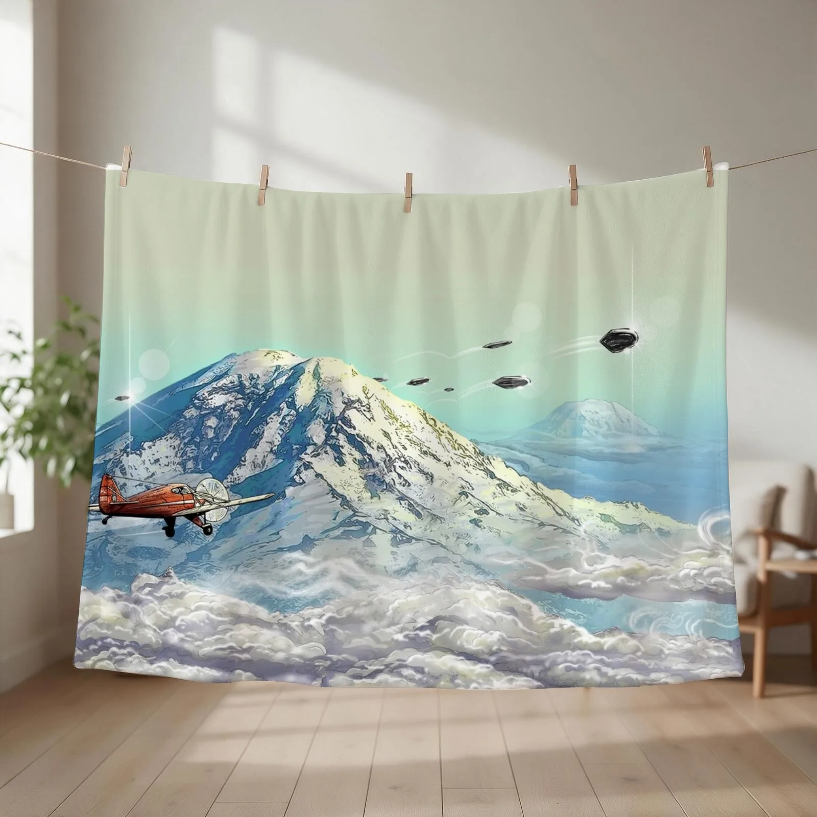 Kenneth Arnold 75th Anniversary Print - 'Dawn of the Flying Saucers 1946-1949' Book Cover (33oz, 2022) Throw Blanket
