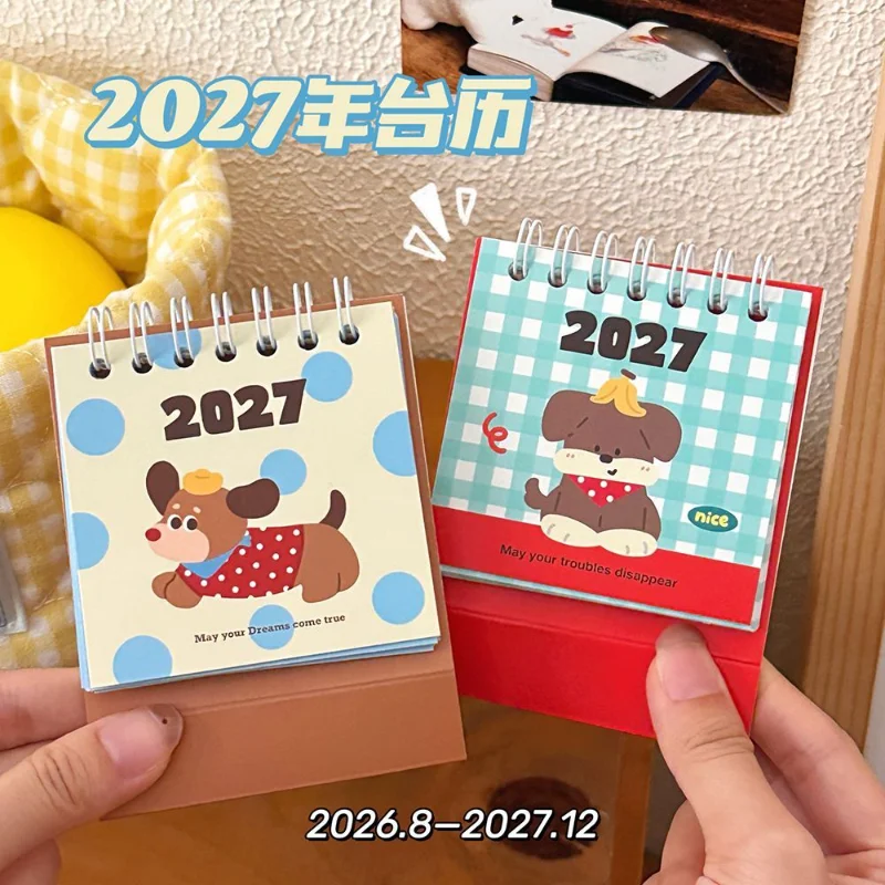 2027 Year of The Sheep Mini Desk Calendar, Cute Cartoon Style, Desktop Ornament, Student Memo, Office Desk  Wall Calendar