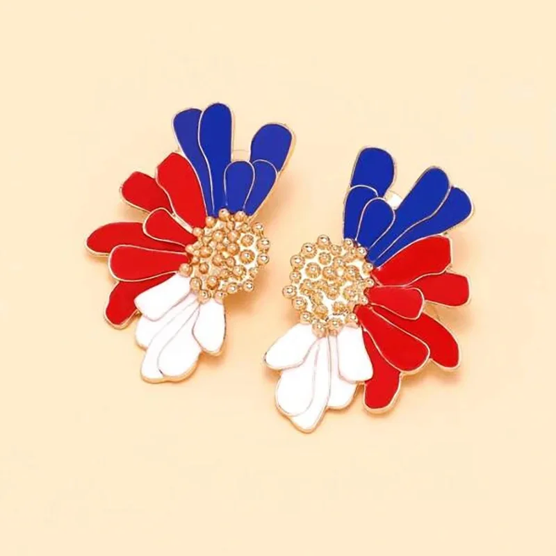 Vintage Flower Earrings Exaggerated Personalized Enamel Glaze Stud Earrings Independence Day Earrings Christmas Party Jewelry