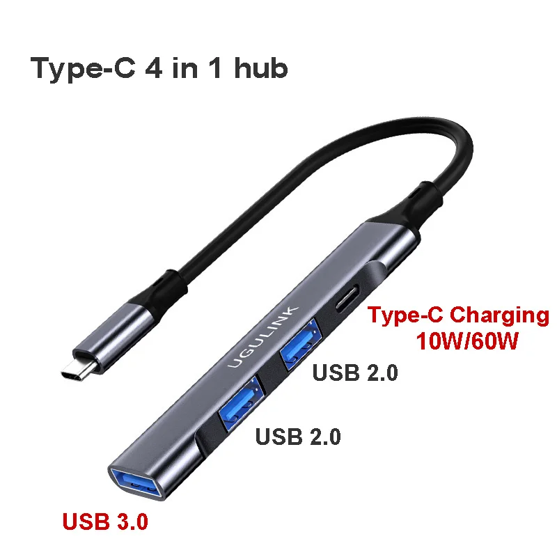 UGULINK USB C HUB Type C to Fast Charging 10W 60W USB 3.0 4 Port Adapter For Macbook Pro 13 15 Air Pro PC Computer Accessories