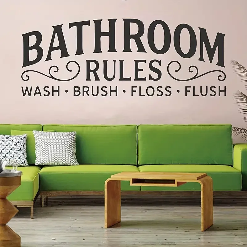 1pc, Toilet Bathroom Rules English Fine Carving Wall Sticker, Self-Adhesive PVC Wall Sticker, Room Decor, Scene Decor, Backgroun