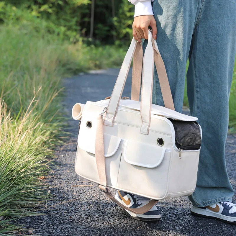 

Crossbody Cat Bag Portable Pet Bag for Going Out Outdoor Breathable Canvas Handbag Foldable Dog Bag for Going Out