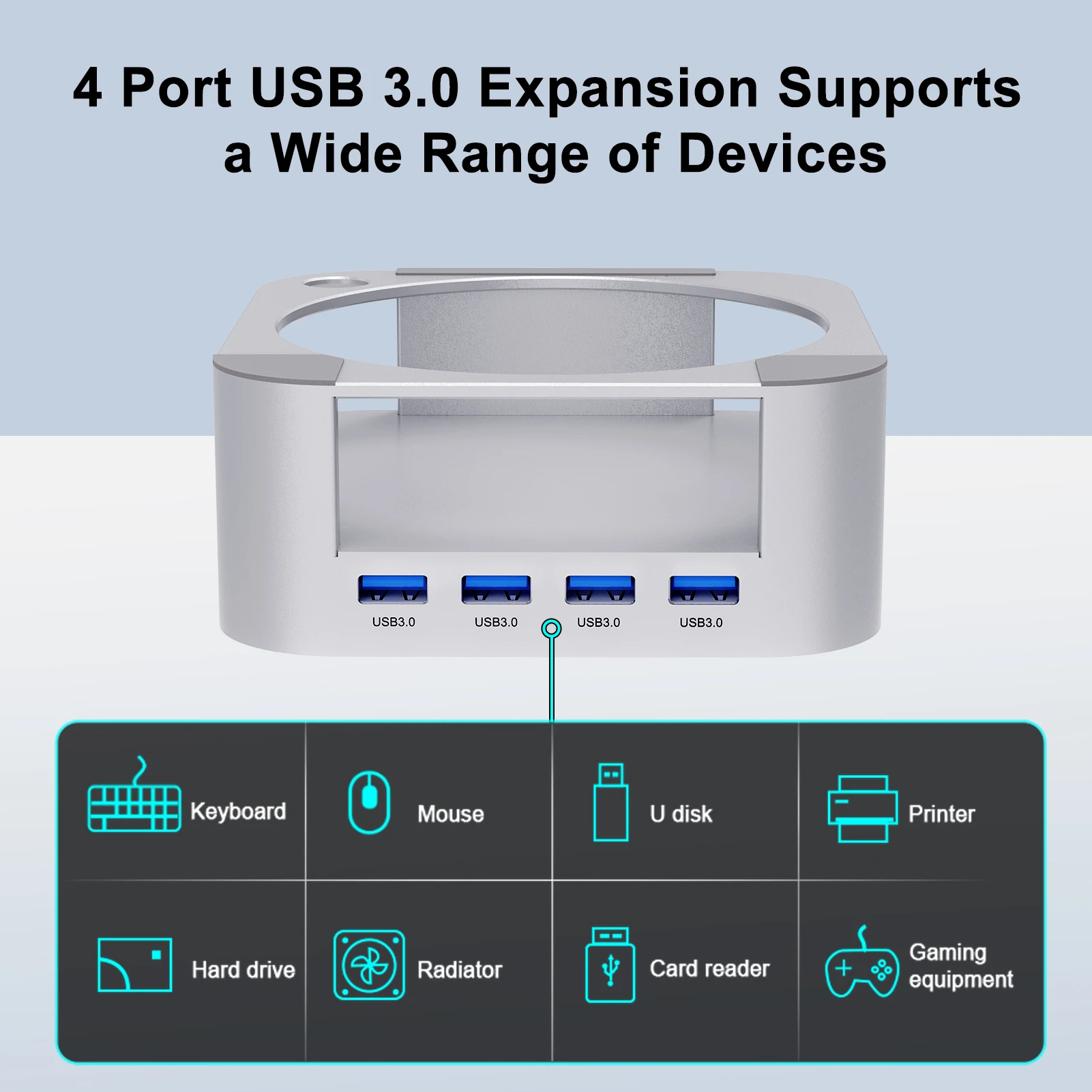 USB 3.0 Hub for Mac Mini M4/M4 Pro Type-C USB A Docking Station 4 Ports USB Adapter for Laptop PC Accessories