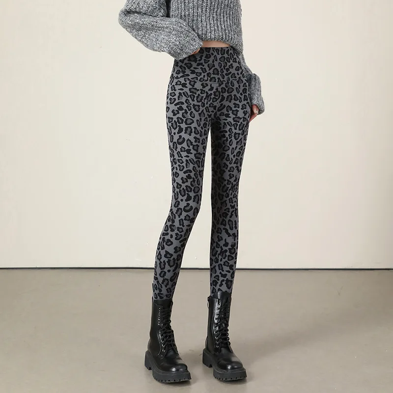 Pantalon crayon Vintage imprimé léopard pour femme, Leggings épais, chaud, taille haute, levage des fesses, Streetwear, automne hiver