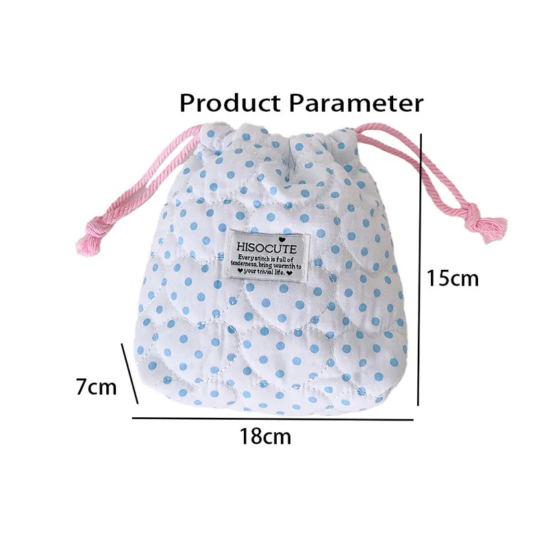 Cute Polka Dot Quilted Drawstring Bag Portable Camera Pouch Pink Blue Cosmetic Makeup Storage Bag Ins Aesthetic Travel Pouch