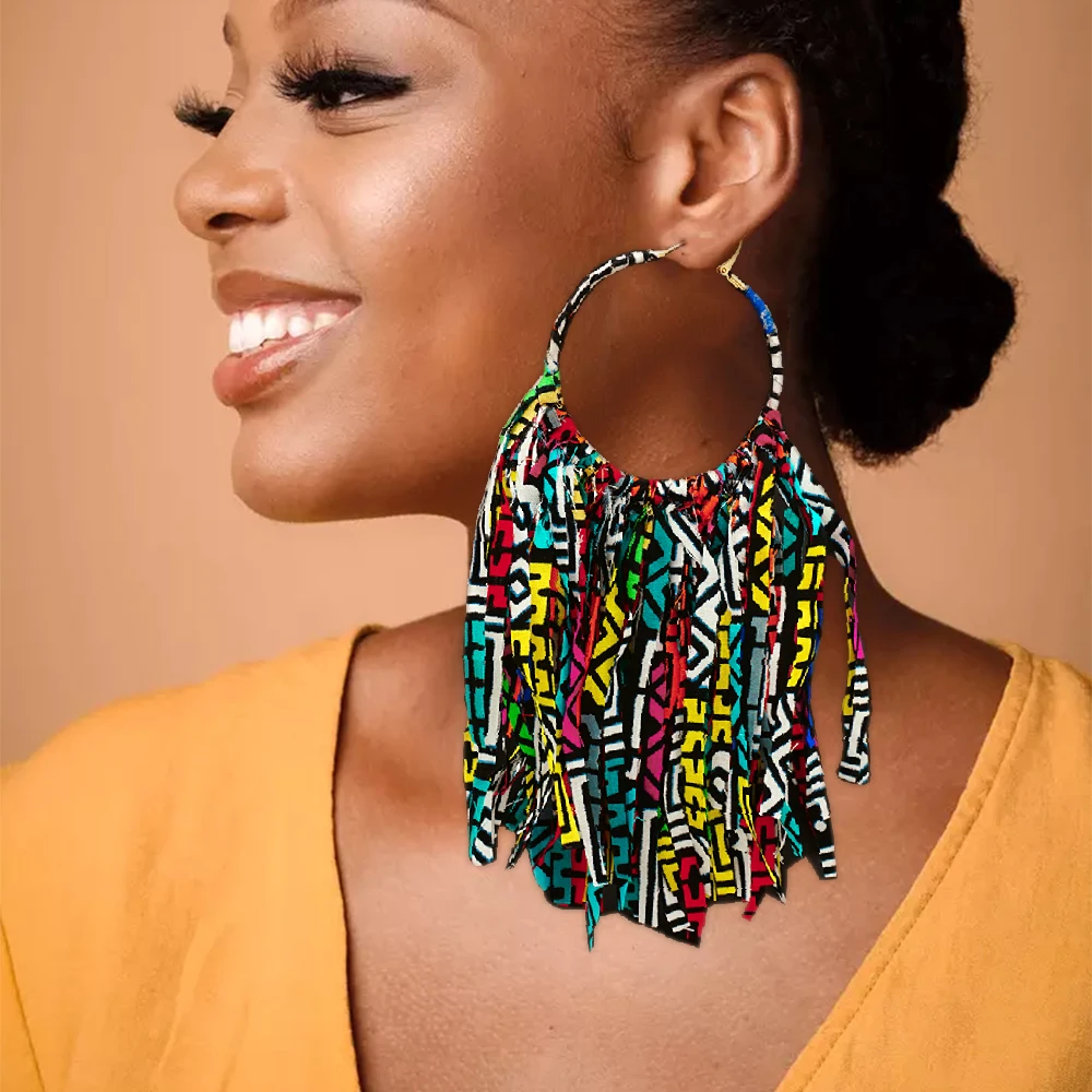 

colourful Wax fabric ankara Hand-made earrings Big Hoop Earrings