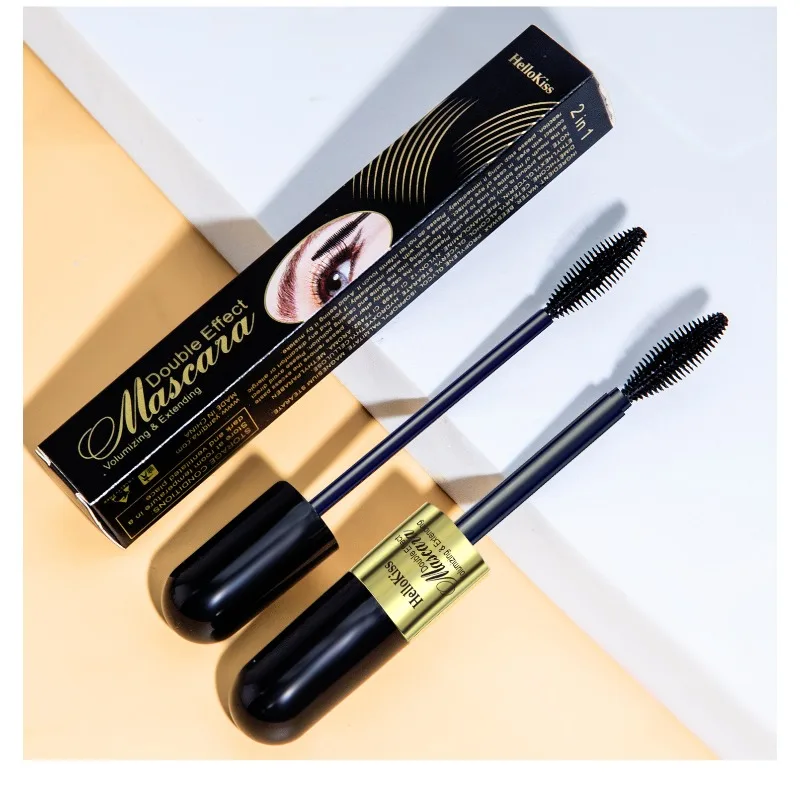 Mascara effet 4D 2 en 1 pour allongeant, recourbe et volumisant les cils dramatiques, formule longue durée imperméable et anti-taches