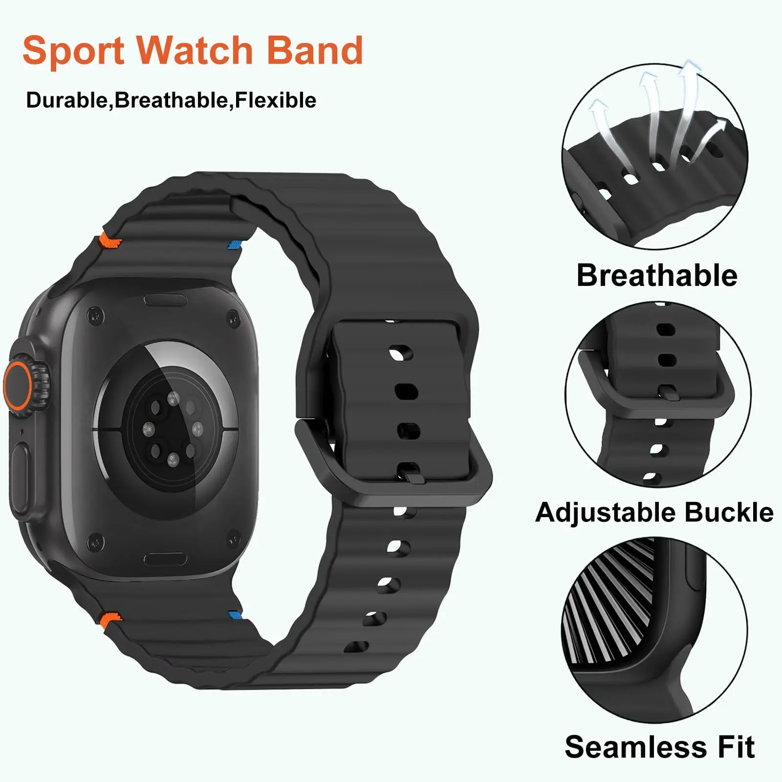 Ocean Band for Apple Watch Ultra 2 Bands 49mm 46mm 45mm 44mm 42mm 41mm 38mm Silicone Strap iWatch Series 9 8 7 6 SE 45mm Correas image 6