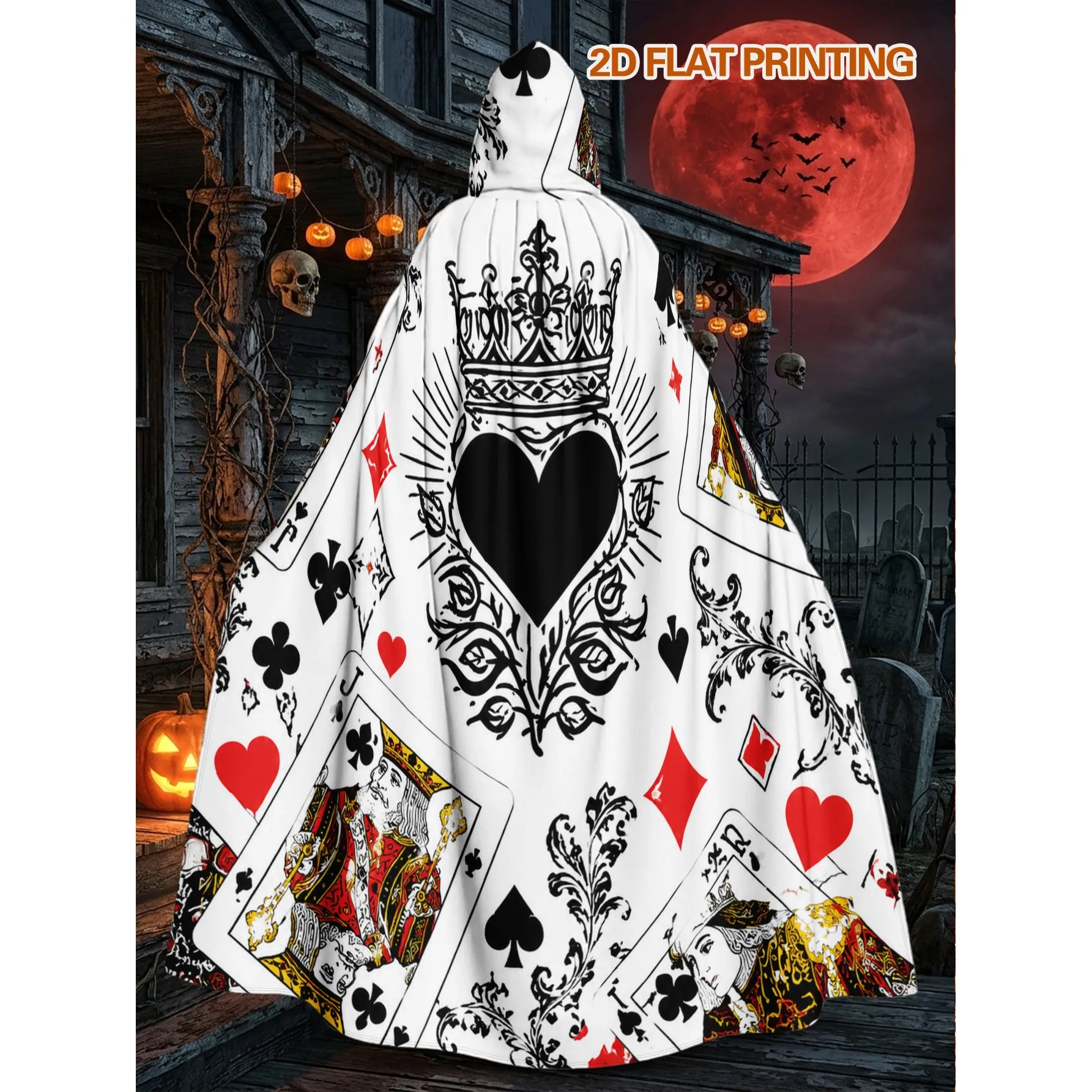 Playing Cards Art Hooded Cloak Adult Halloween Cosplay Costume for Trick-or-Treat Christmas Parties
