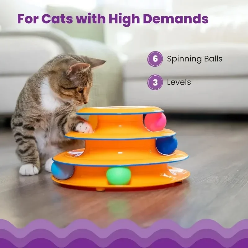 Interactive Cat Track Toy with Colorful Balls Mental Physical Exerciser Cat Toy Tower Pet Toy Fun Puzzle Game for Active Cats