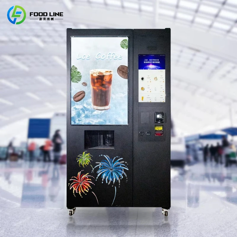Customized Multi Functional Coffee Vending Machine Smart Automatic Coffee Dispenser 24H Unattended Advertising Screen