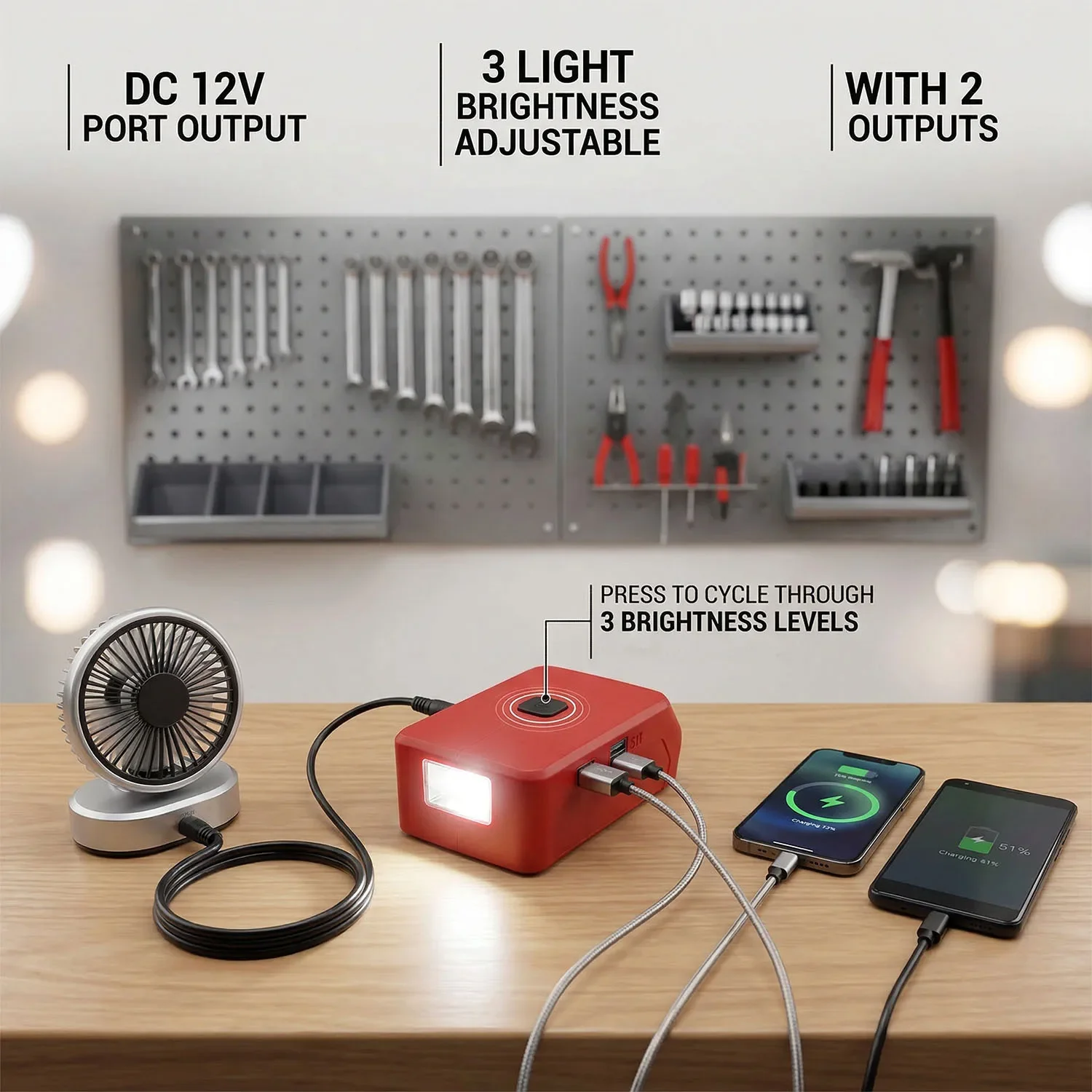 Rechargeable LED Floodlight For Power X Change 18V Battery With USB Charging Hub And 12V Interface For Outdoor Work And Repair