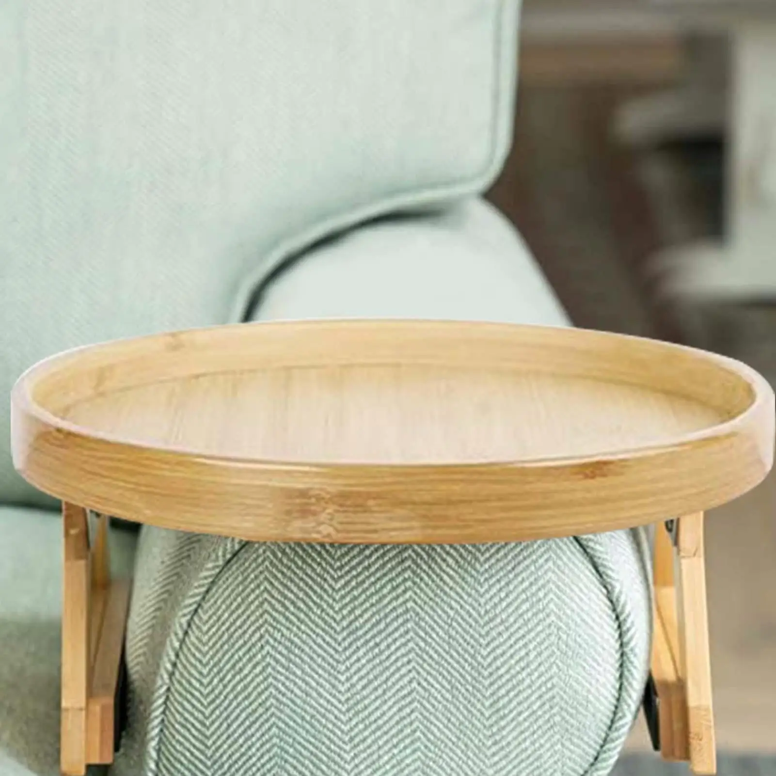 Wooden Couch Clip On Tray Table 25cm Armrest Organizer Holds Remote Drinks Phone Snacks, Stable Side Table for Living Room