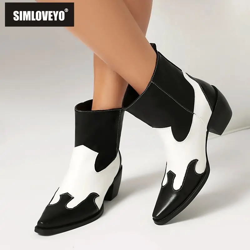 

SIMLOVEYO Shoes Горячие женские короткие сапоги - квадратный носок 5,5 см, блочный каблук, слипоны, разные цвета, большие размеры 43, модный повседневный стиль до щиколотки