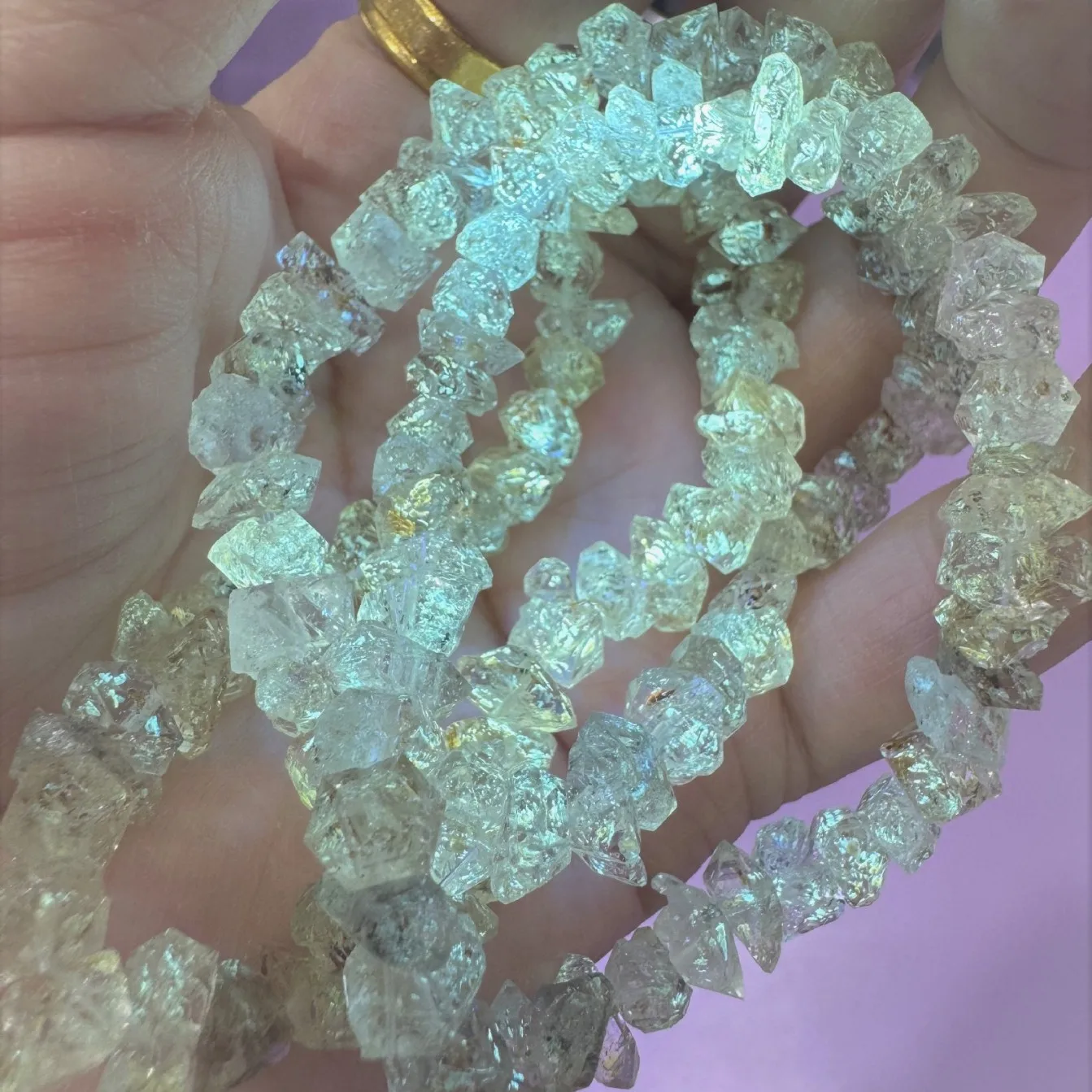 Natural Pakistan Oil Inclusion Herkimer Diamond Bracelet Double Terminated Raw Quartz Single Strand Bracelet Factory Wholesale