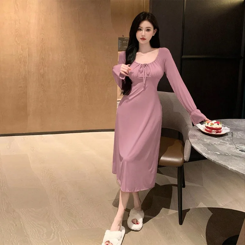 French Small Fragrant Wind U-neck Dress 2024 Autumn and Winter New High-grade Fashion Temperament High Waist Long Skirt Woman