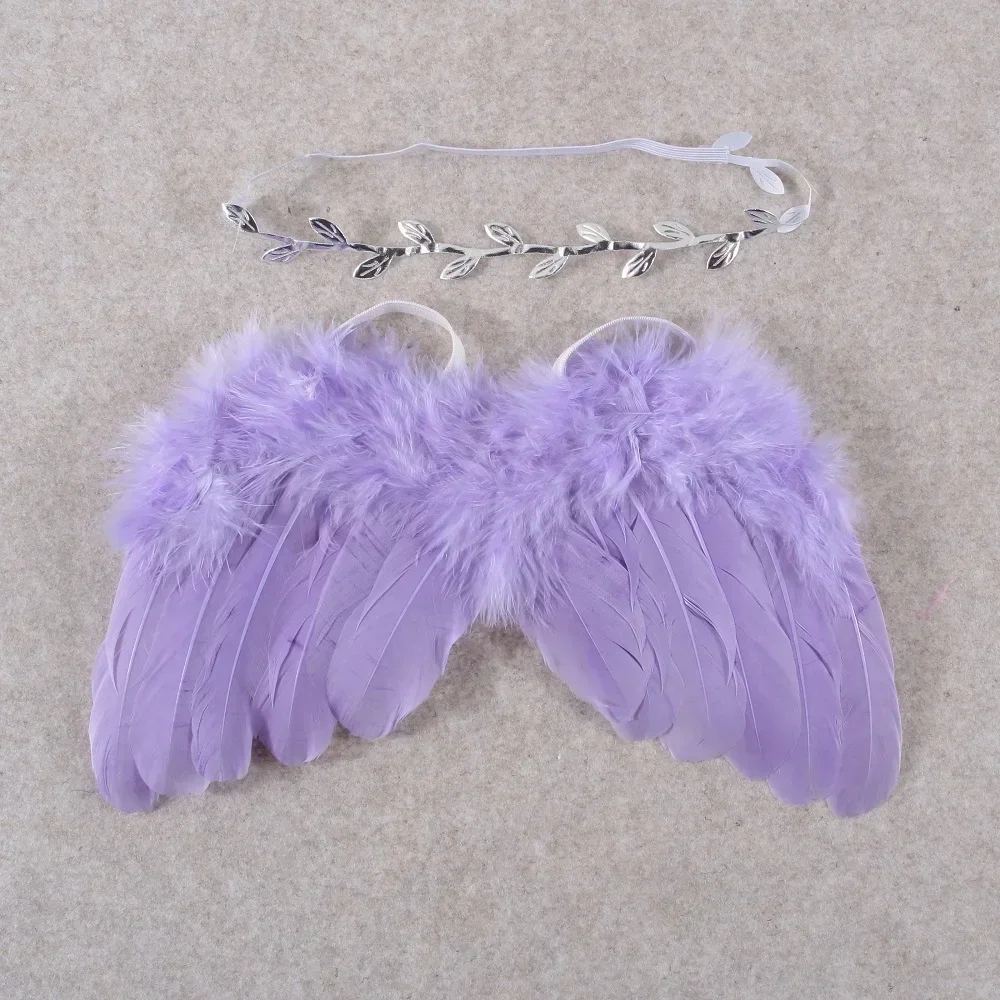 Juego de plumas de ala de Ángel con diadema de hoja para recién nacido, accesorios para fotos, souvenir para bebés y niños pequeños, 2 piezas por