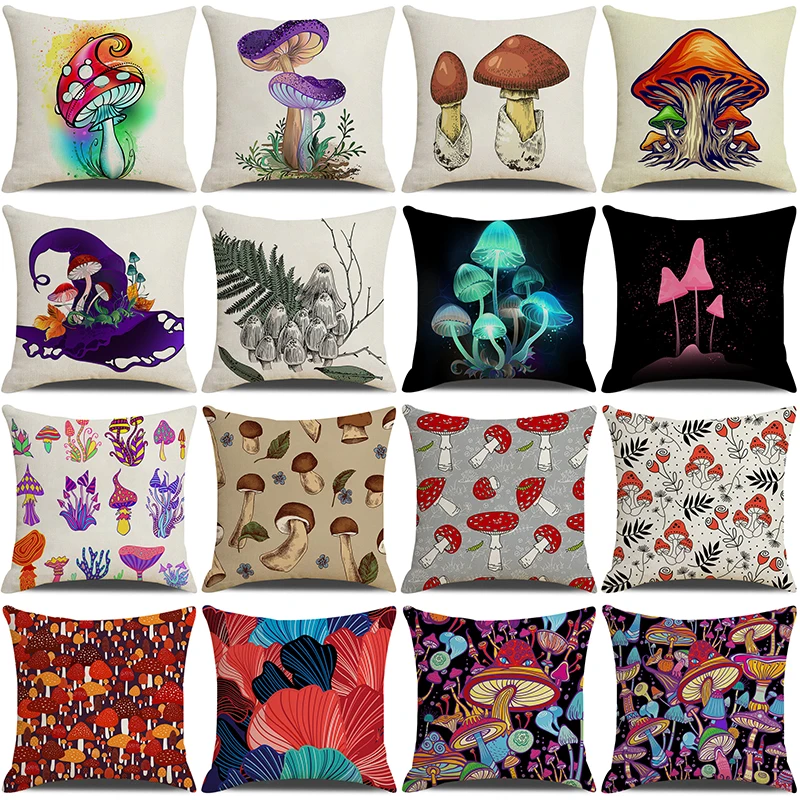 

Colorful Mushroom Variety Throw Pillow Covers Square Pillowcase Farmhouse Home Decorative Cushion Cover for Sofa Bed Chair Couch